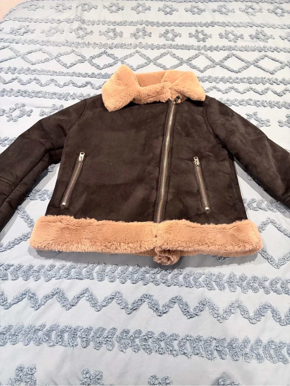 abercrombie kids Black Jacket with Tan Faux Fur Trim